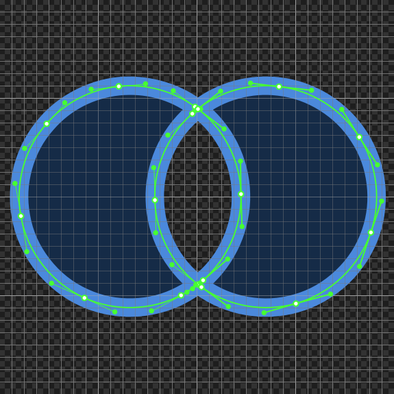 Result of applying the exclude boolean operation to two ellipses