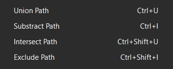 IconVectors Path menu showing boolean operations (Union, Subtract, Intersect, Exclude)
