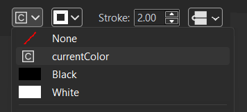 IconVectors Fill color menu showing currentColor option