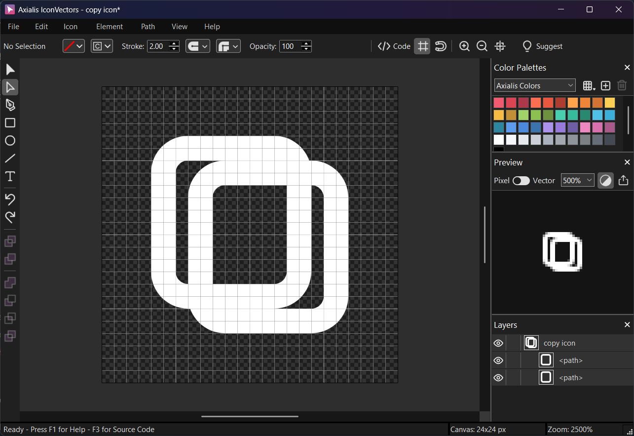 An SVG icon prepared on a grid in IconVectors